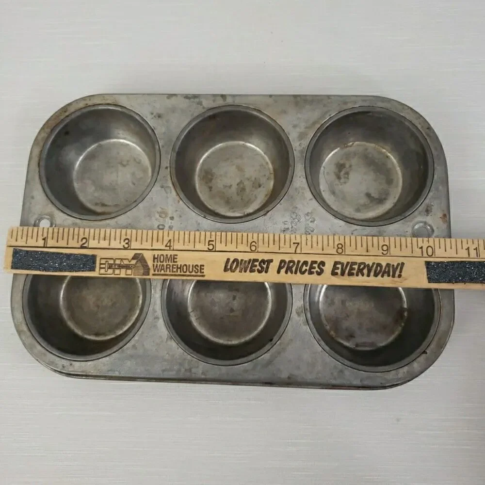 Ekcology T60.6 Silver Beauty Muffin Tin 6 Cups VTG USA Bakeware Primitive MCM